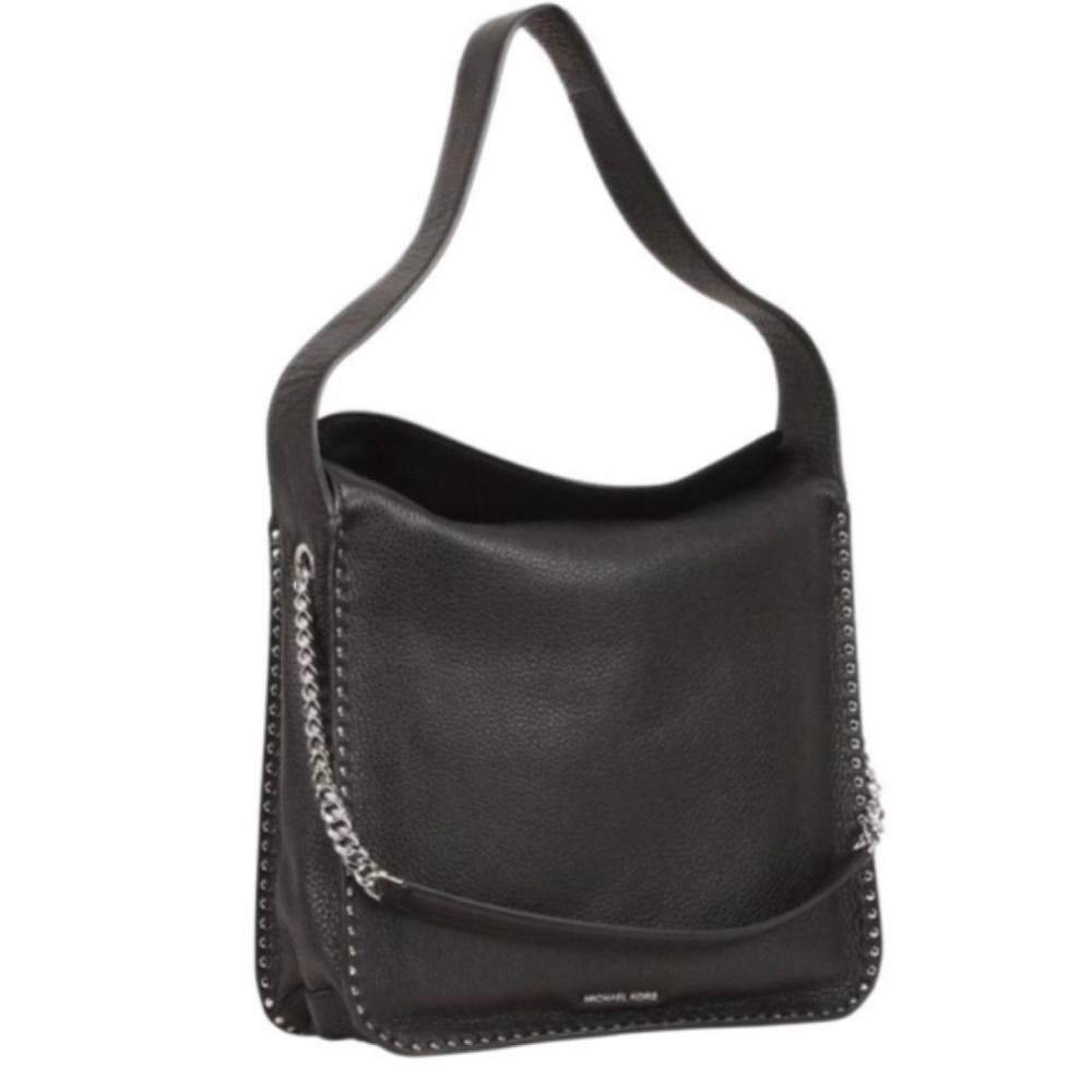 Michael Kors Black Leather Studded Chain Hobo Bag Astor Large Tote Purse